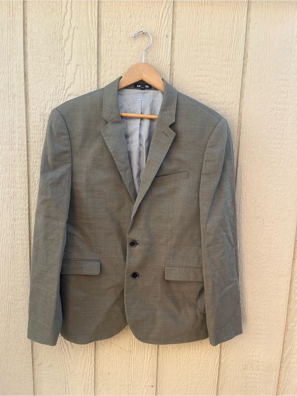 Express Extra Slim Olive Blazer Sport Coat 40R Gingham Lining Linen Old Money